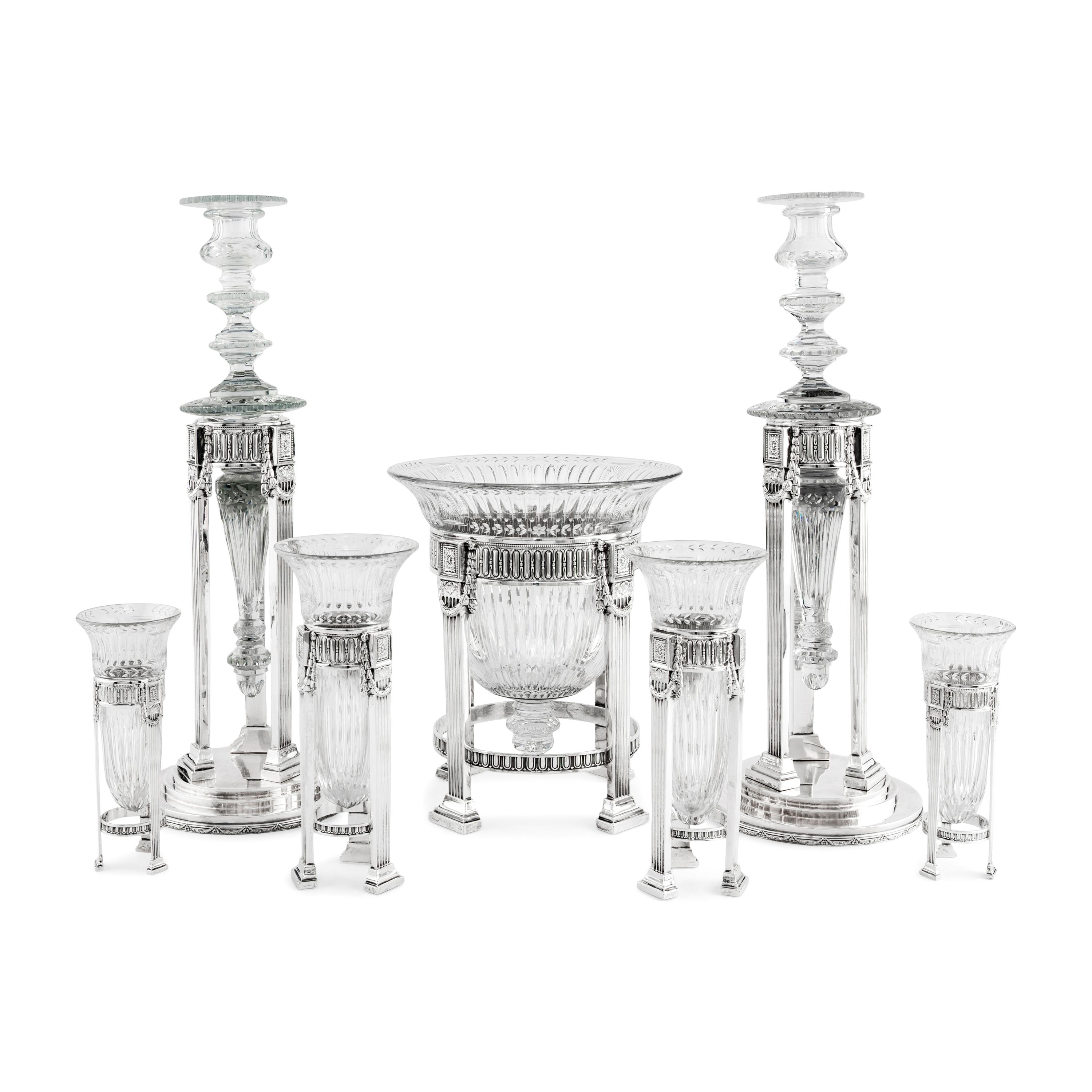 An Impressive American Silver and Cut-Glass Table Garniture