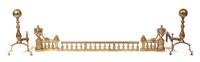 A Group of Brass Fireplace Articles Height of andirons 19 inches.