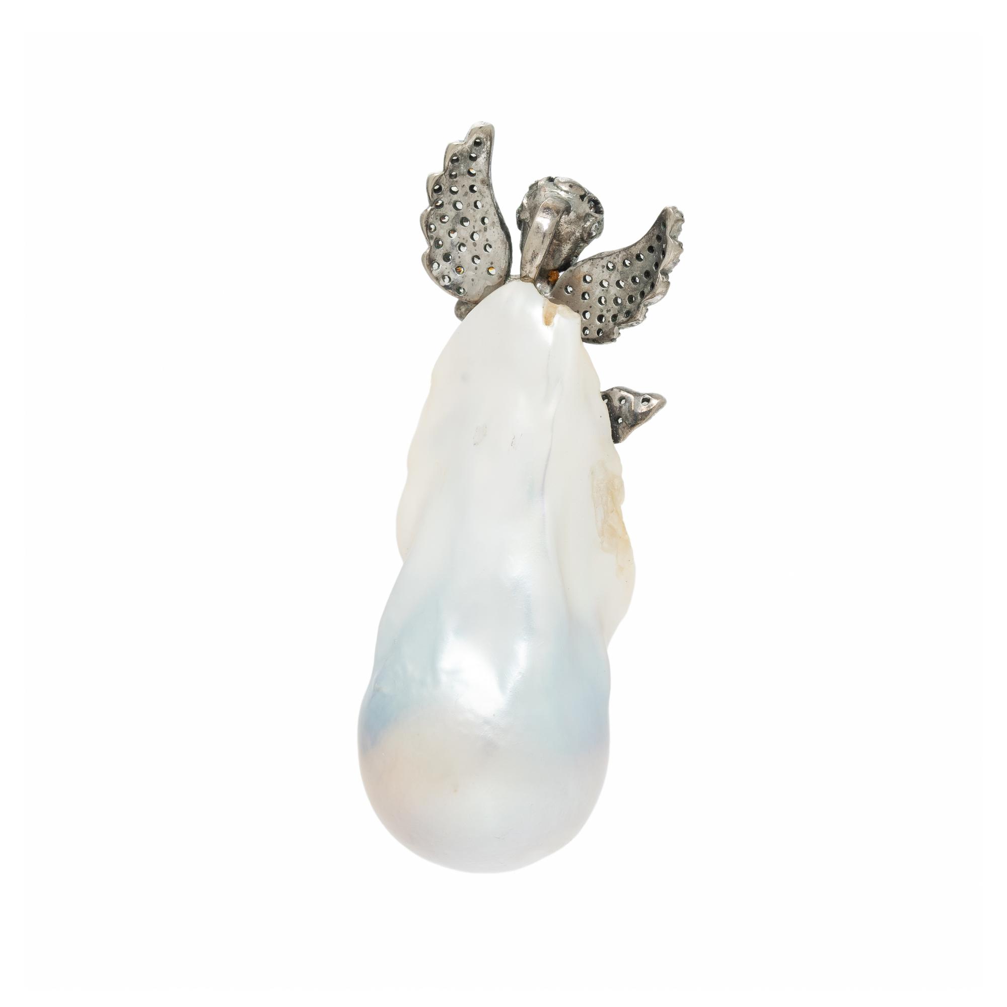 BAROQUE CULTURED PEARL AND PINK CRYSTAL ANGEL PENDANT