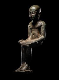An Egyptian Bronze Imhotep with Silver Inlaid Eyes