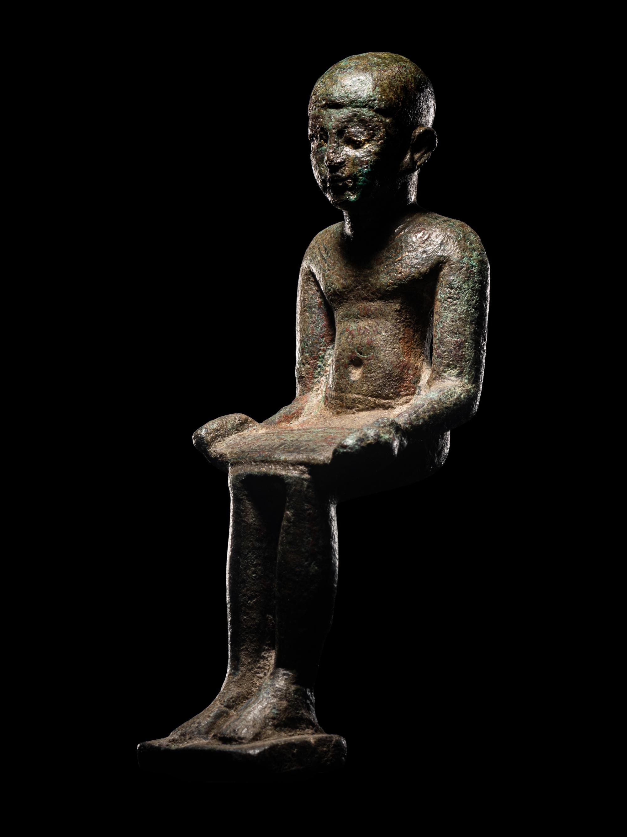 An Egyptian Bronze Imhotep with Silver Inlaid Eyes