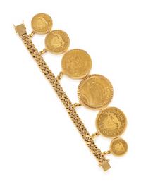 YELLOW GOLD AND COIN CHARM BRACELET