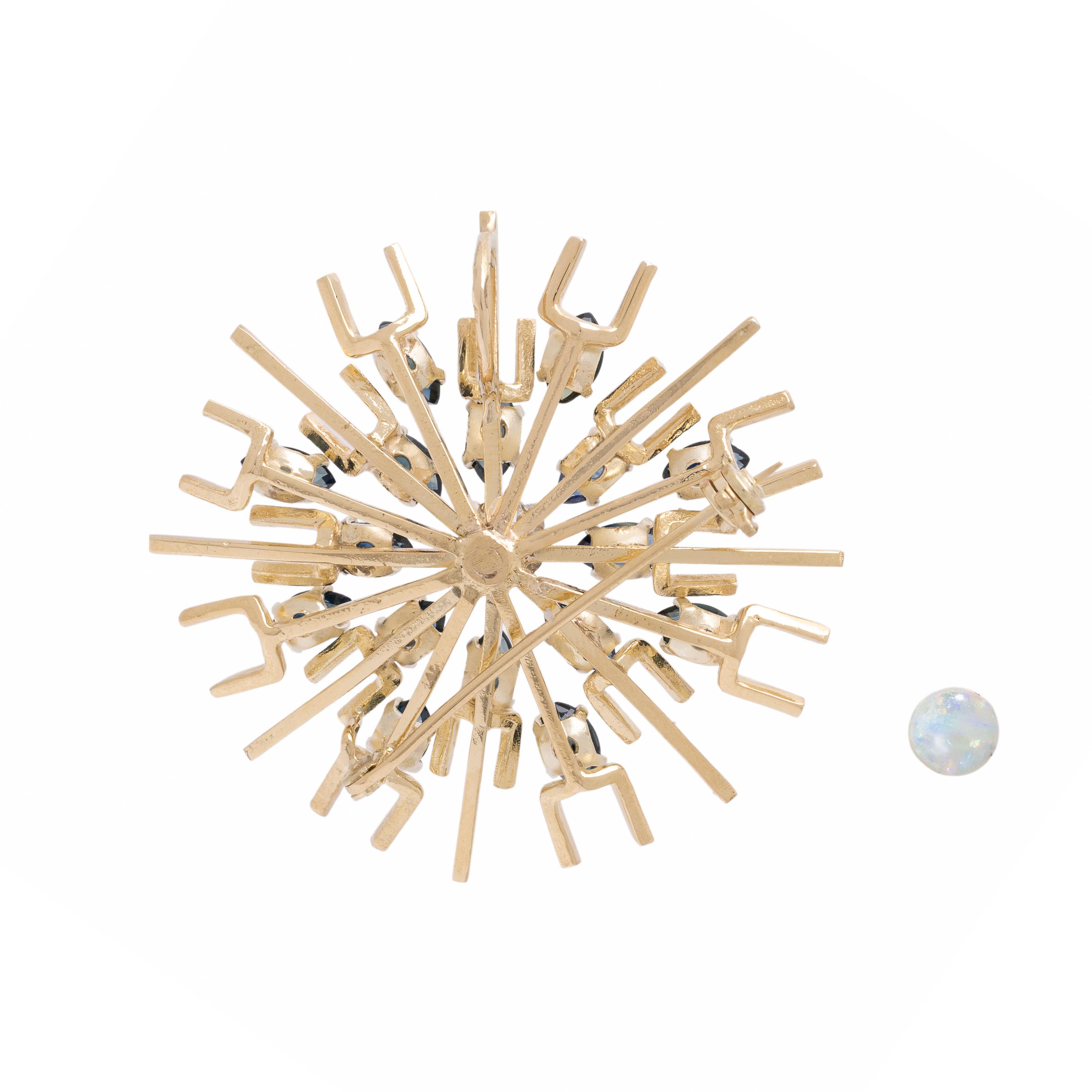 Sapphire, Diamond, and Yellow Gold Pendant Brooch, with a Loose Opal