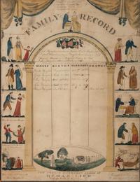 An Unusually Large Watercolor and Penwork Family Record, 19th Century