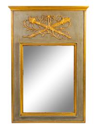 A Louis XVI Style Painted and Parcel Gilt Trumeau Mirror