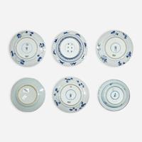 A group of six Chinese blue and white porcelain dishes Kangxi period to early 19th Century