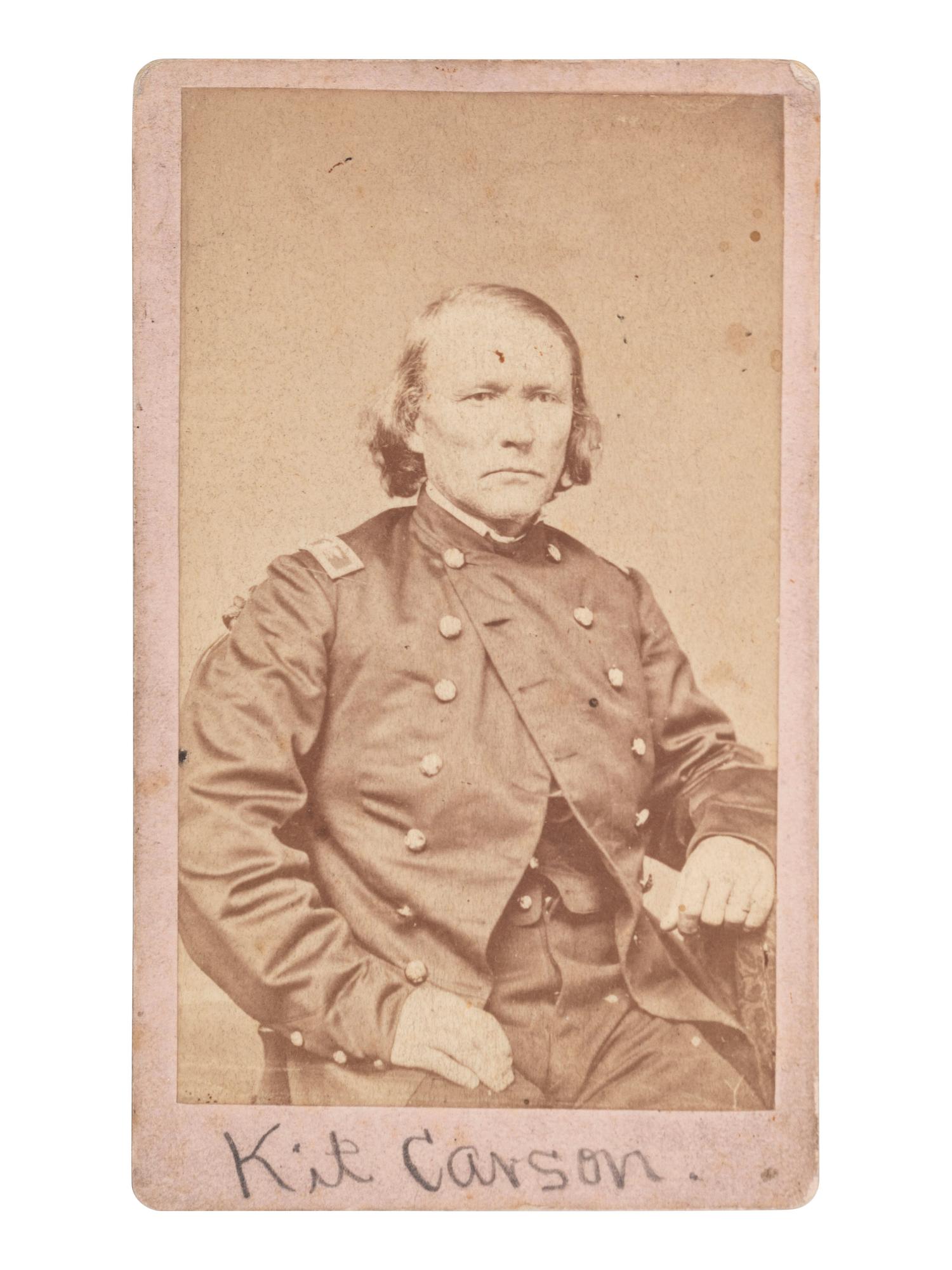 [CARSON, Christopher "Kit" (1809-1868)]. CDV of Christopher "Kit" Carson in uniform. Ca early 1860s.