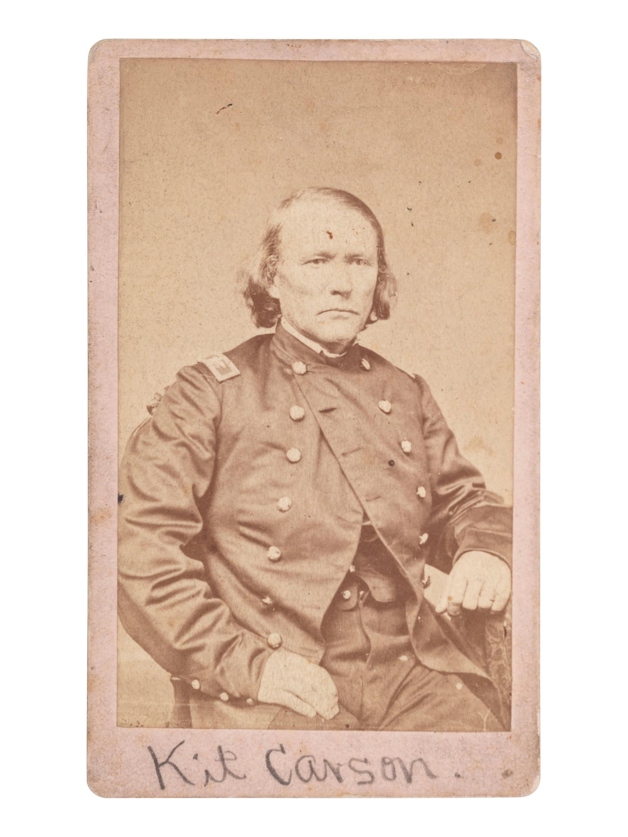 [CARSON, Christopher "Kit" (1809-1868)]. CDV of Christopher "Kit" Carson in uniform. Ca early 1860s.