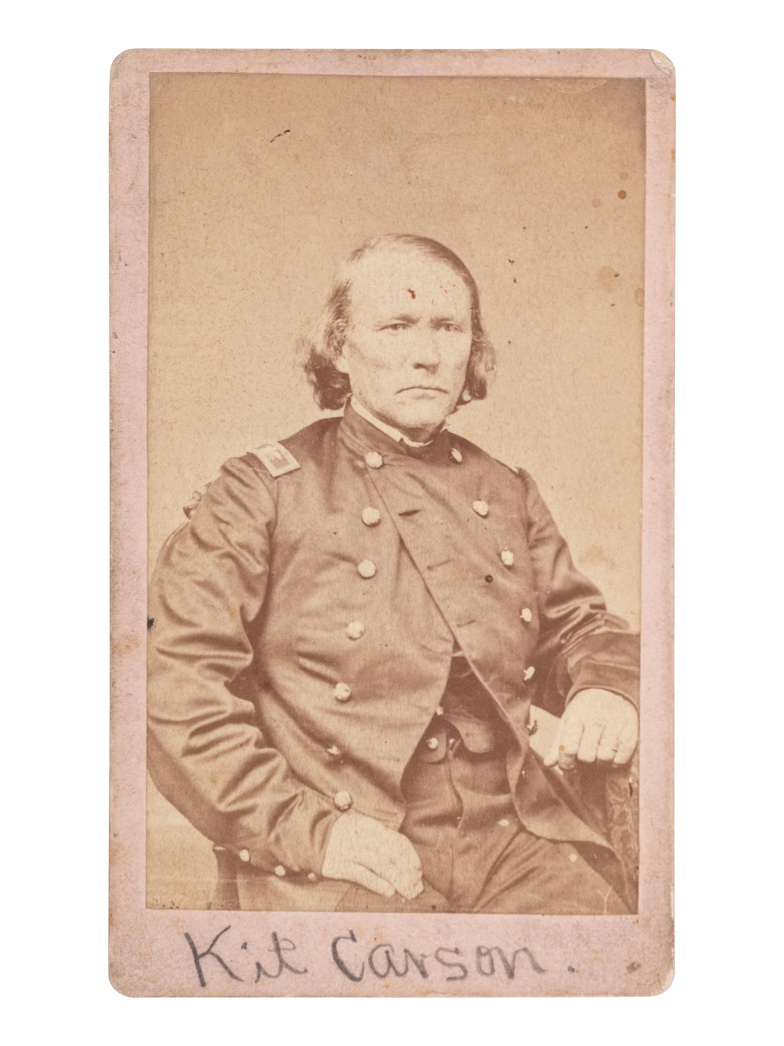 [CARSON, Christopher "Kit" (1809-1868)]. CDV of Christopher "Kit" Carson in uniform. Ca early 1860s.