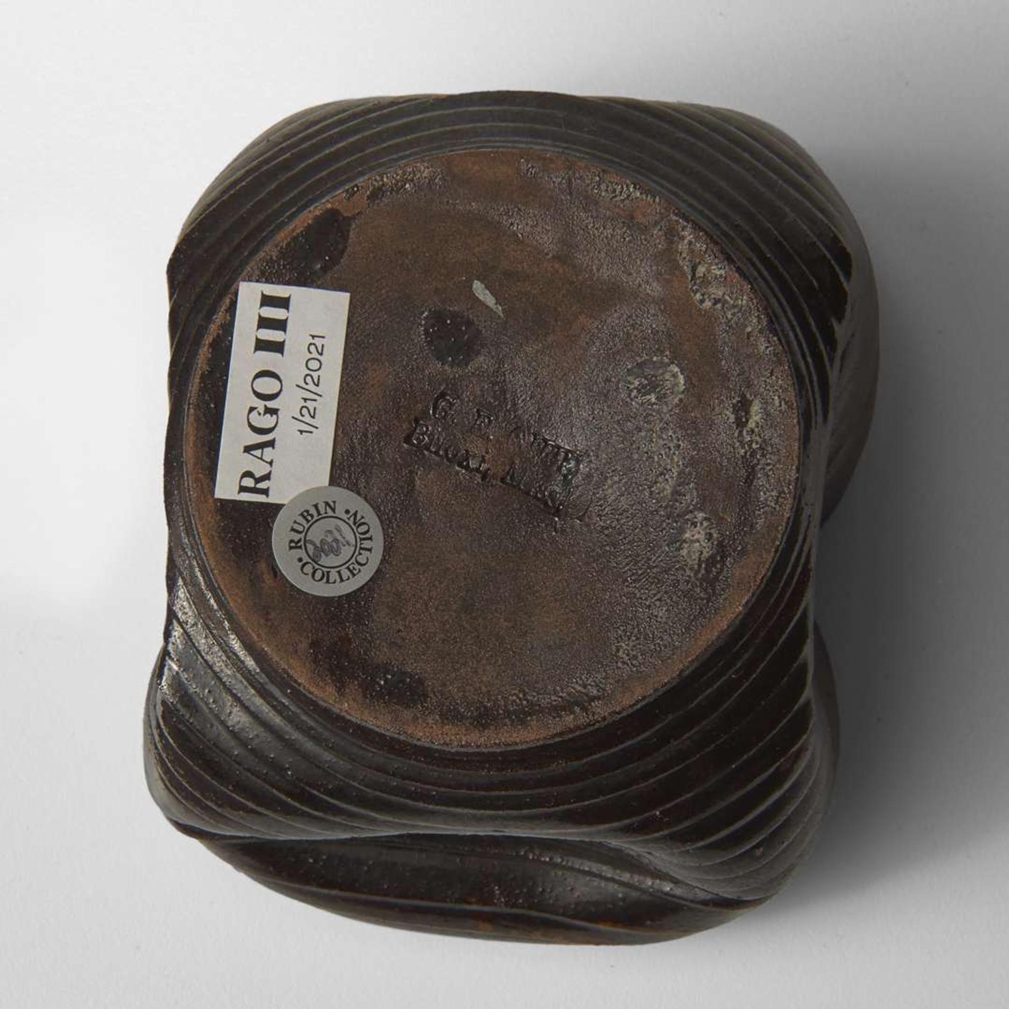 George Ohr (American, 1857-1918) Ribbed and Folded Vessel in Brown and Speckled Ochre Glaze, Biloxi, Mississippi, USA, circa 1897-1900