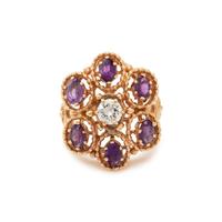 YELLOW GOLD, DIAMOND AND AMETHYST RING