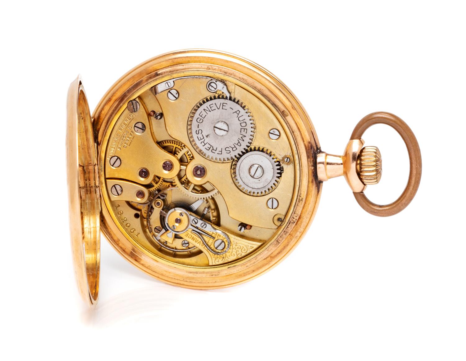 A 14 Karat Rose Gold Open Face Pocket Watch, Audemars Freres,