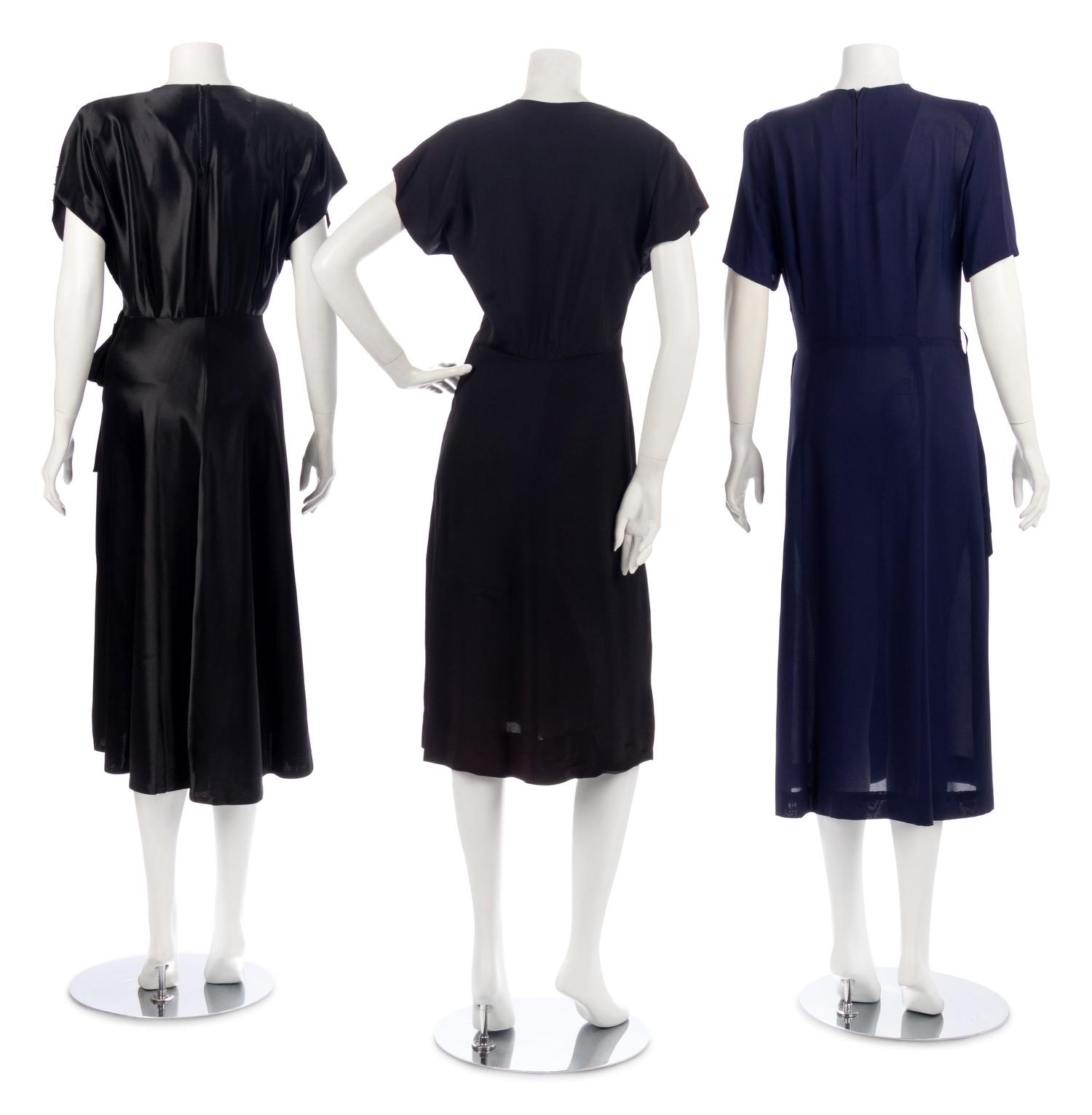 Three Dresses; Two Black, One Blue, 1940s