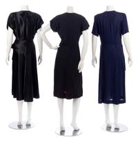 Three Dresses; Two Black, One Blue, 1940s