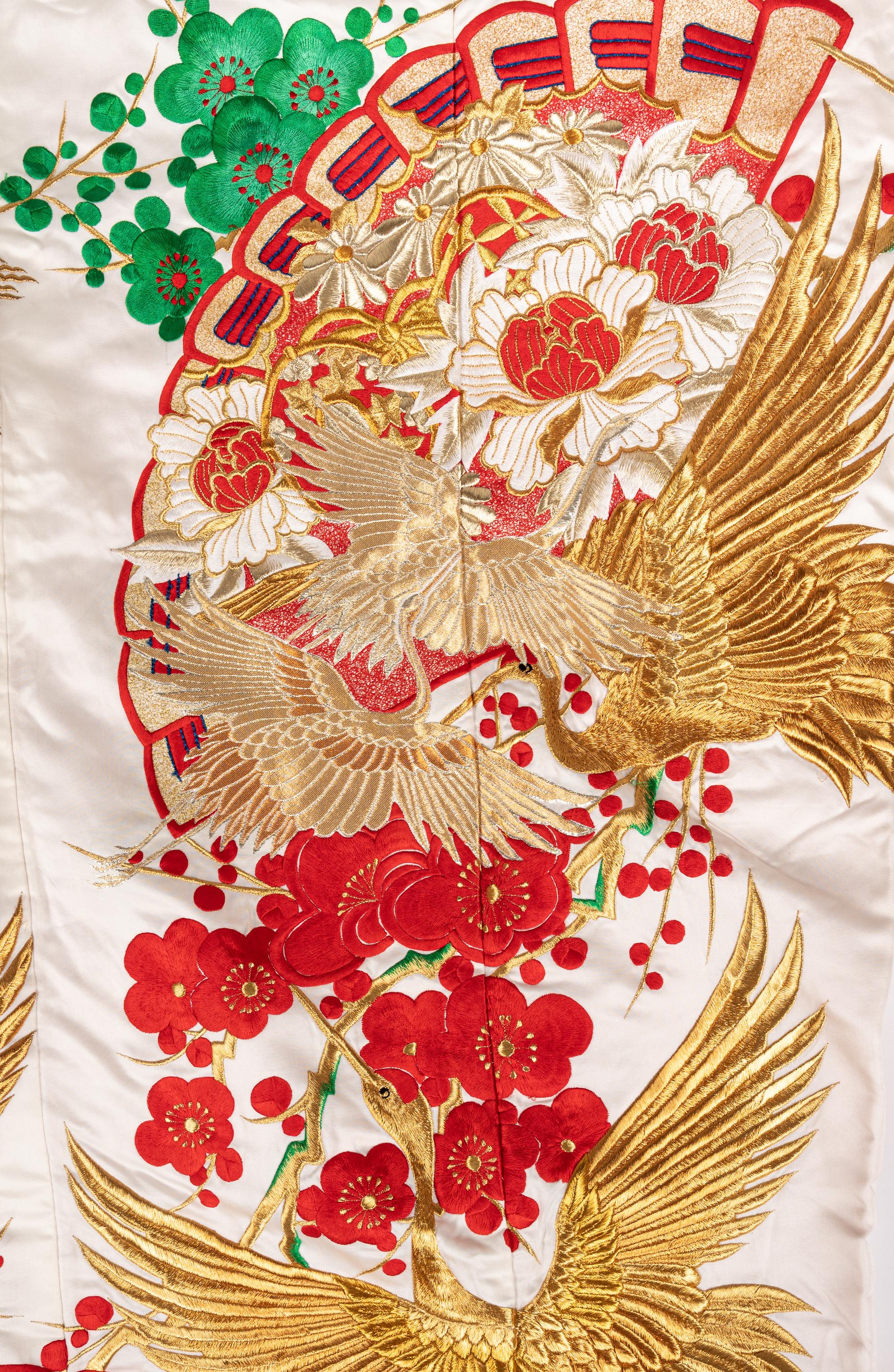Three Japanese Embroidered Silk Kimono
