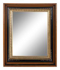 A Continental Walnut Parcel-Gilt and Ebonized Mirror