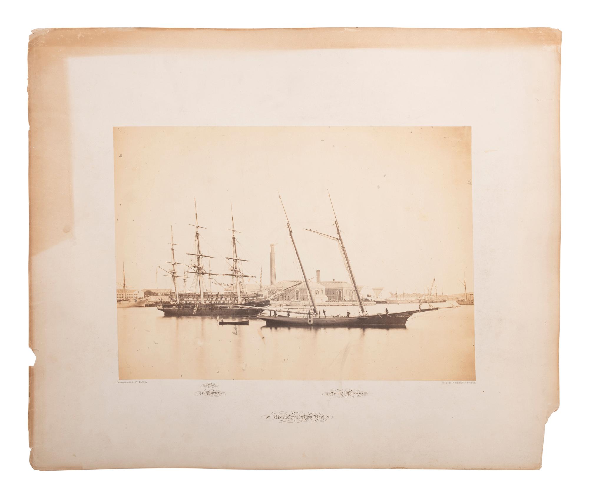 [CIVIL WAR]. BLACK, James Wallace (1825-1896) photographer. A group of 2 photographs of identified ships, incl. the USS Santee . Boston, MA, ca 1860s.