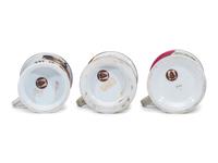Three Porcelain Occupational Shaving Mugs Depicting Horse-Drawn Delivery Wagons