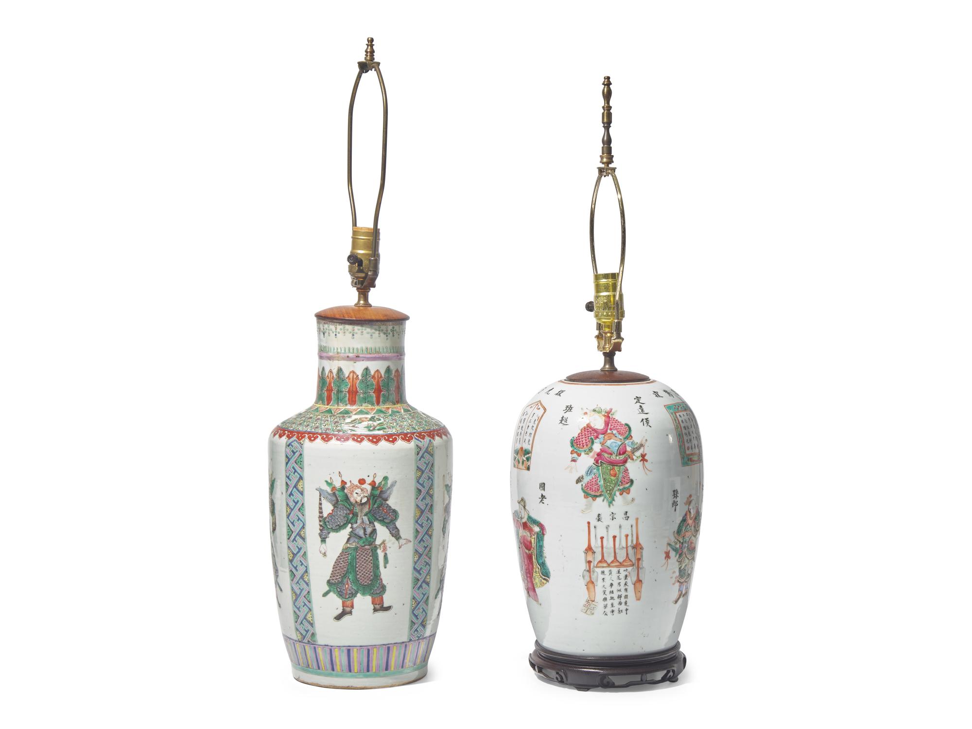 Two Chinese "Heros" Vases, Mounted as Lamps, The Porcelain 19th to 20th Century