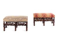 A Pair of William and Mary Style Carved Walnut Benches