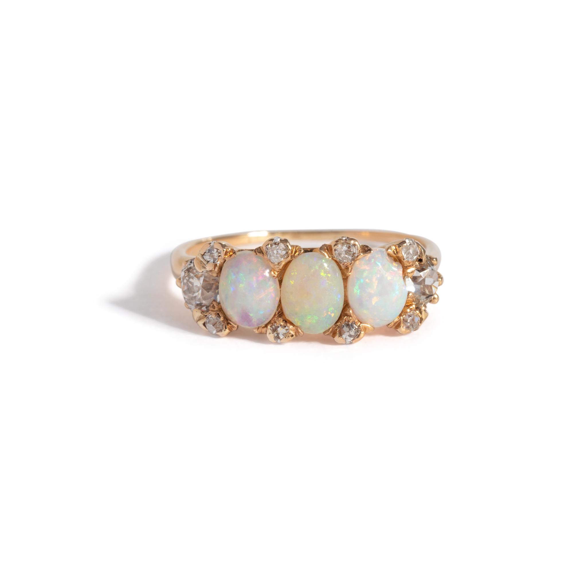 ANTIQUE, OPAL AND DIAMOND RING