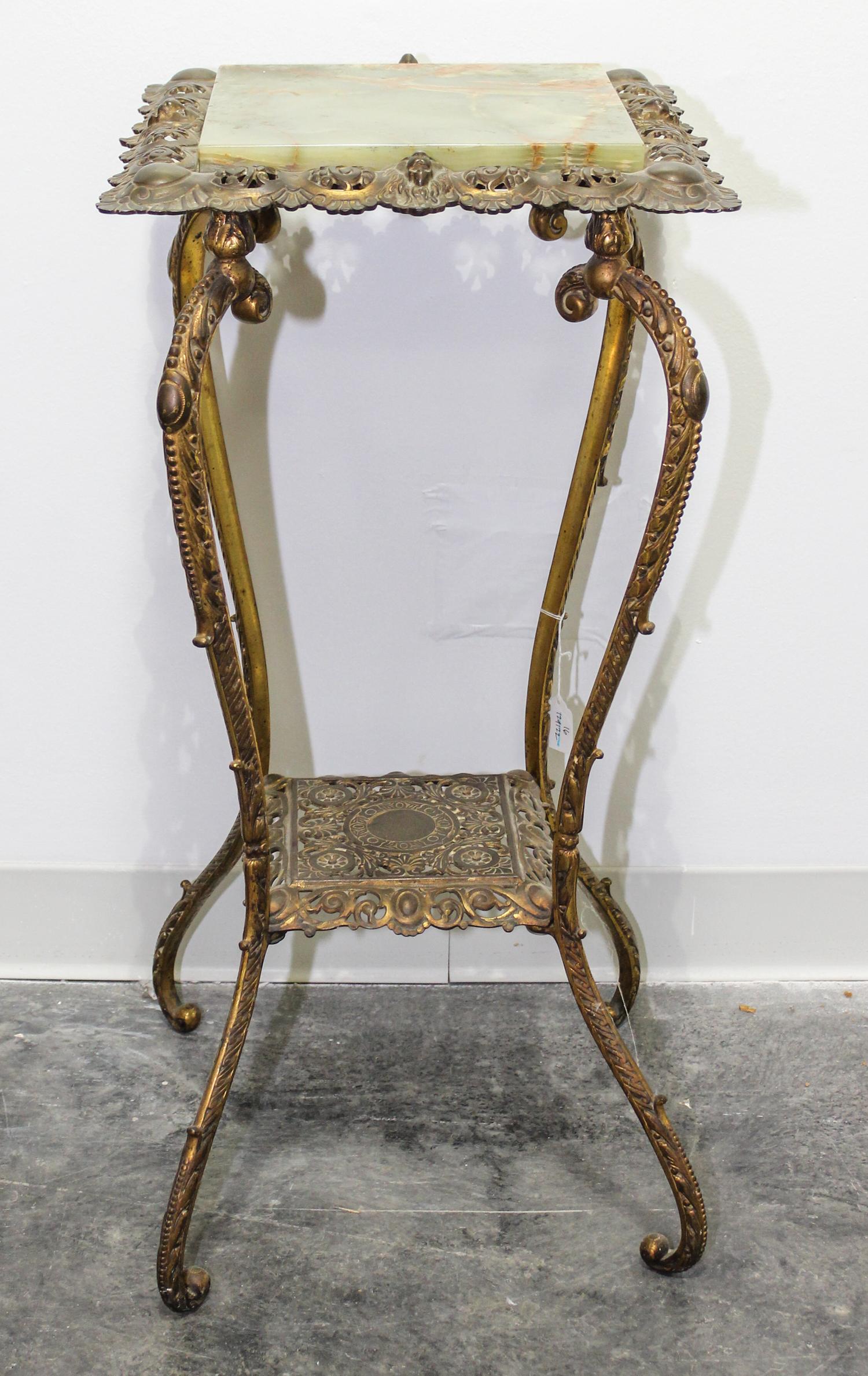 A Victorian Brass and Onyx Pedestal Table Height 31 x width 14 1/4 x depth 14 1/4 inches. — 19TH/20TH CENTURY