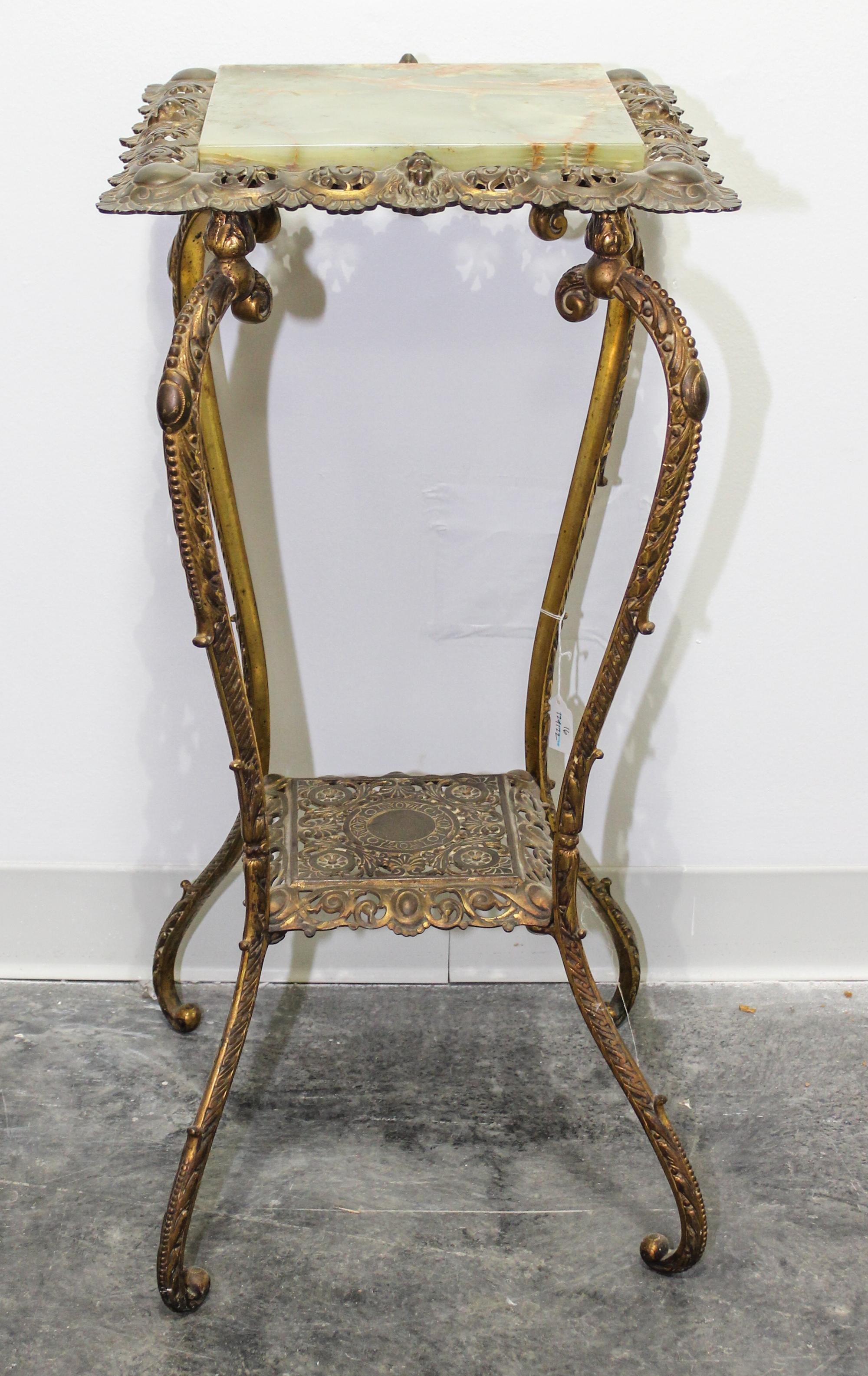 A Victorian Brass and Onyx Pedestal Table Height 31 x width 14 1/4 x depth 14 1/4 inches. — 19TH/20TH CENTURY