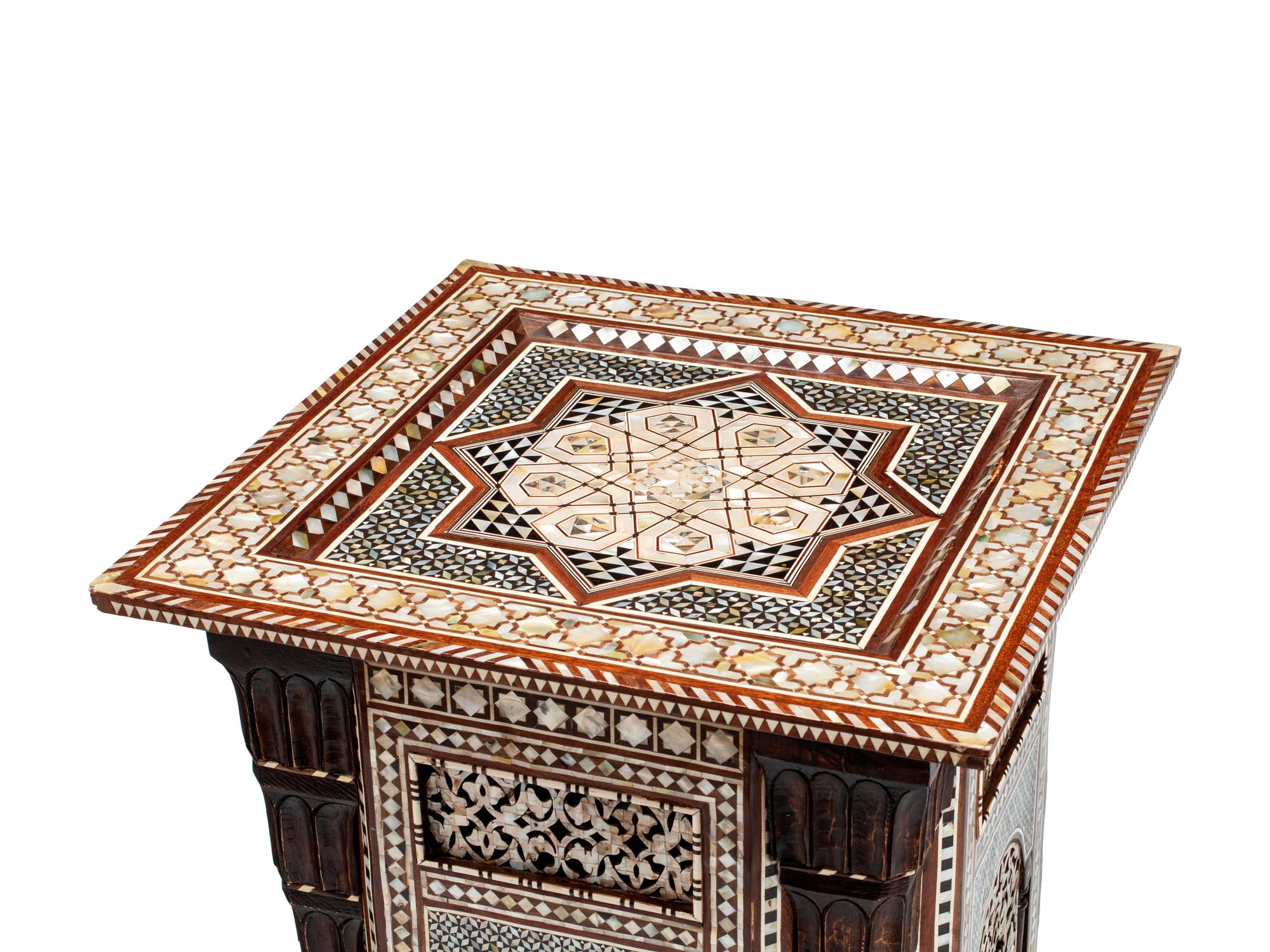 A Pair of Levantine Marquetry and Mother-of-Pearl Inlaid Side Tables