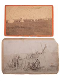 [NATIVE AMERICANAS]. A group of 2 photographs of Sioux and Crow camp scenes, comprising: