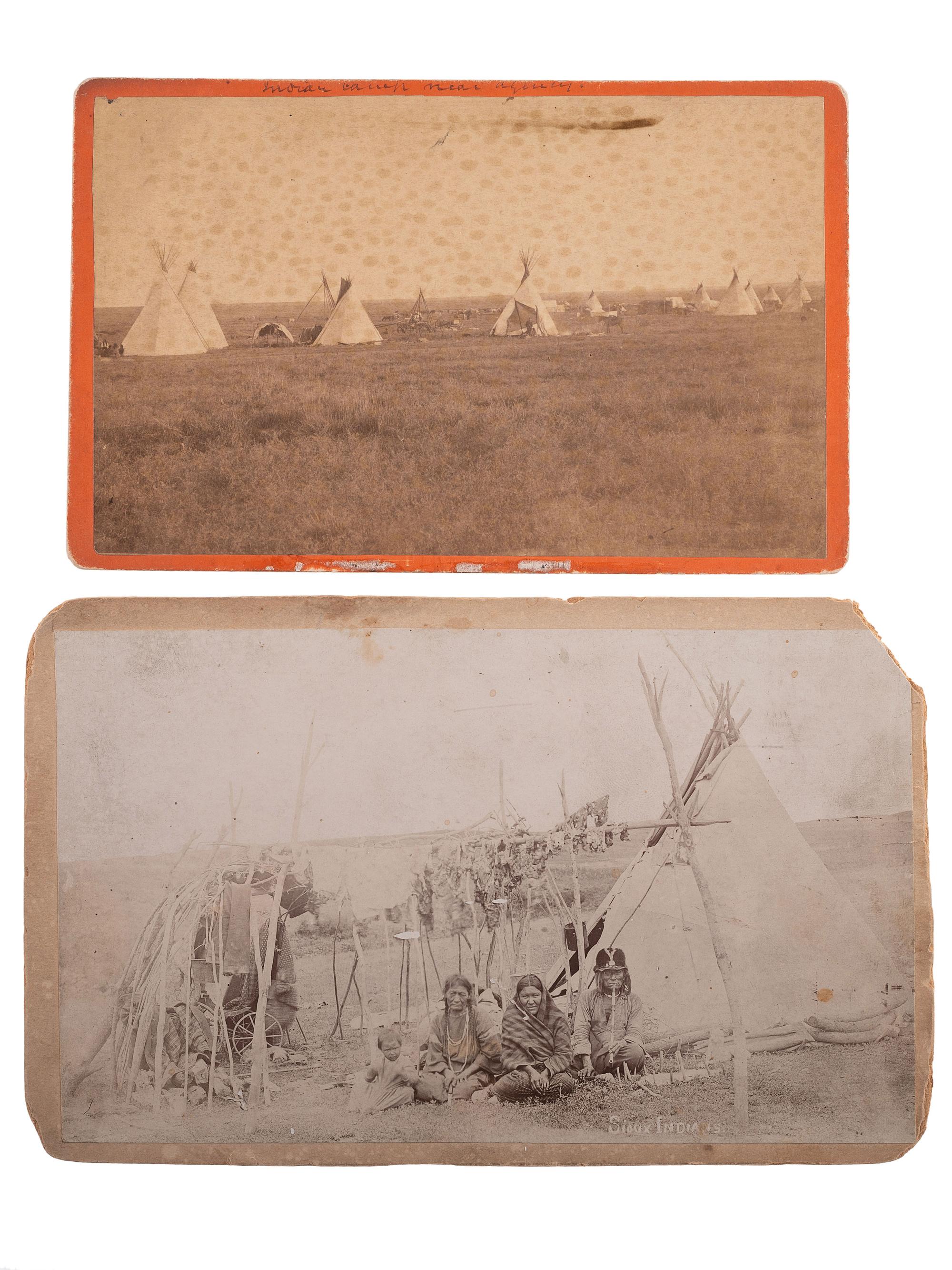[NATIVE AMERICANAS]. A group of 2 photographs of Sioux and Crow camp scenes, comprising: