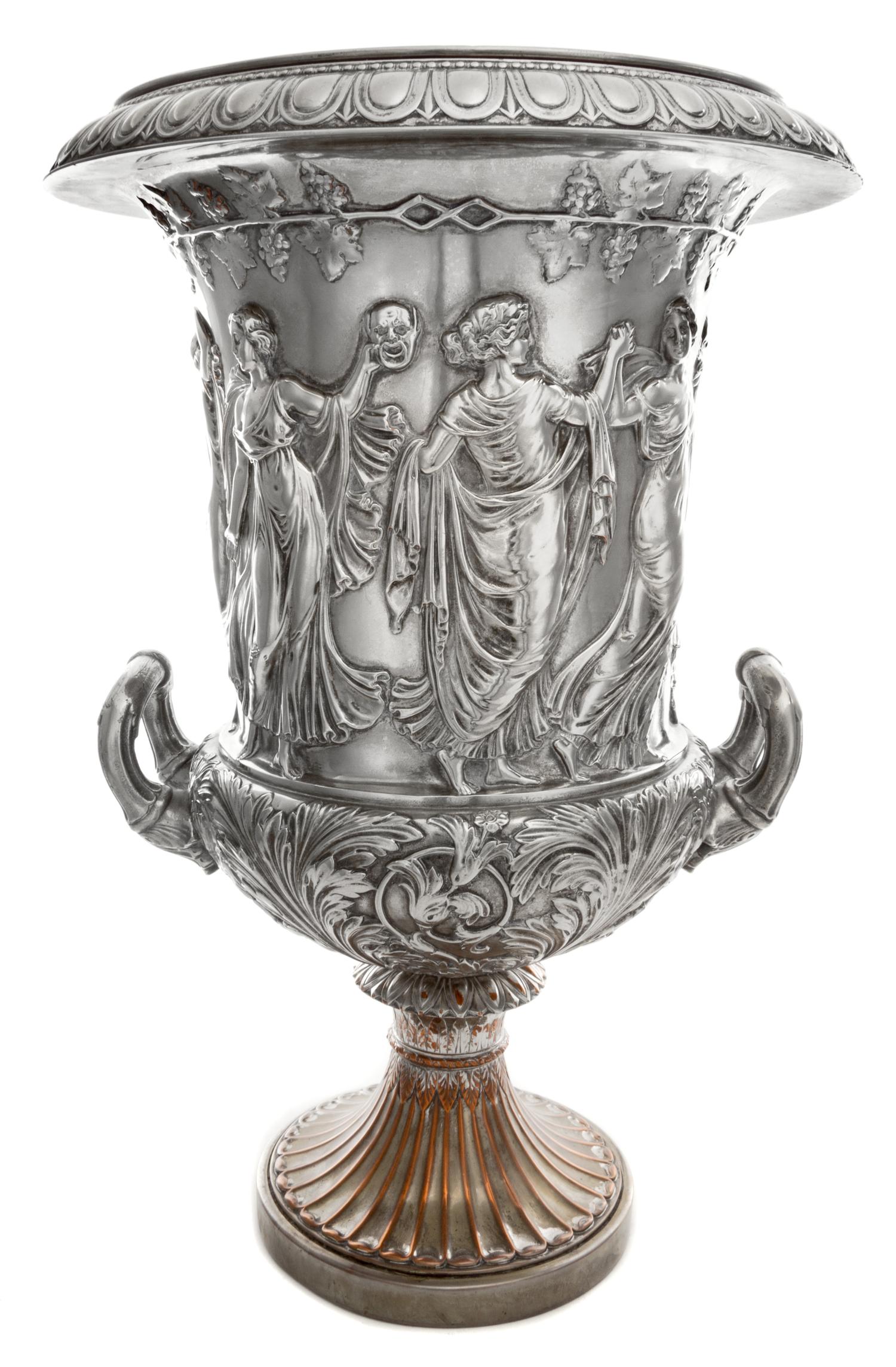 A Neoclassical Silver-Plate Urn Height 19 1/2 inches.