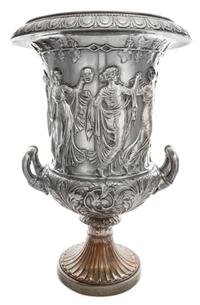 A Neoclassical Silver-Plate Urn Height 19 1/2 inches.
