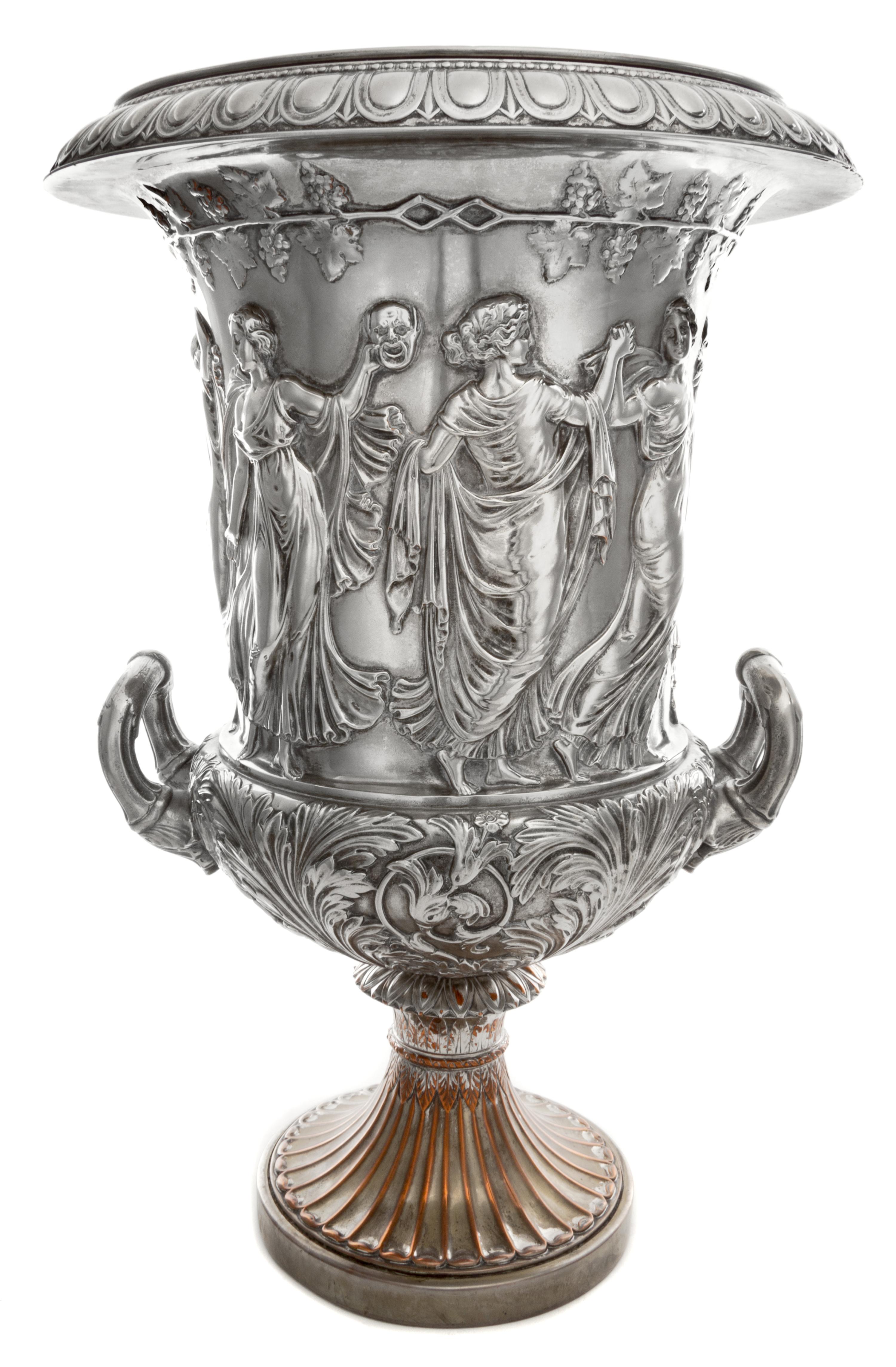 A Neoclassical Silver-Plate Urn Height 19 1/2 inches.