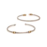 David Yurman, 'Petite Helena', Two Sterling Silver, Yellow Gold, and Diamond Cable Cuff Bracelets