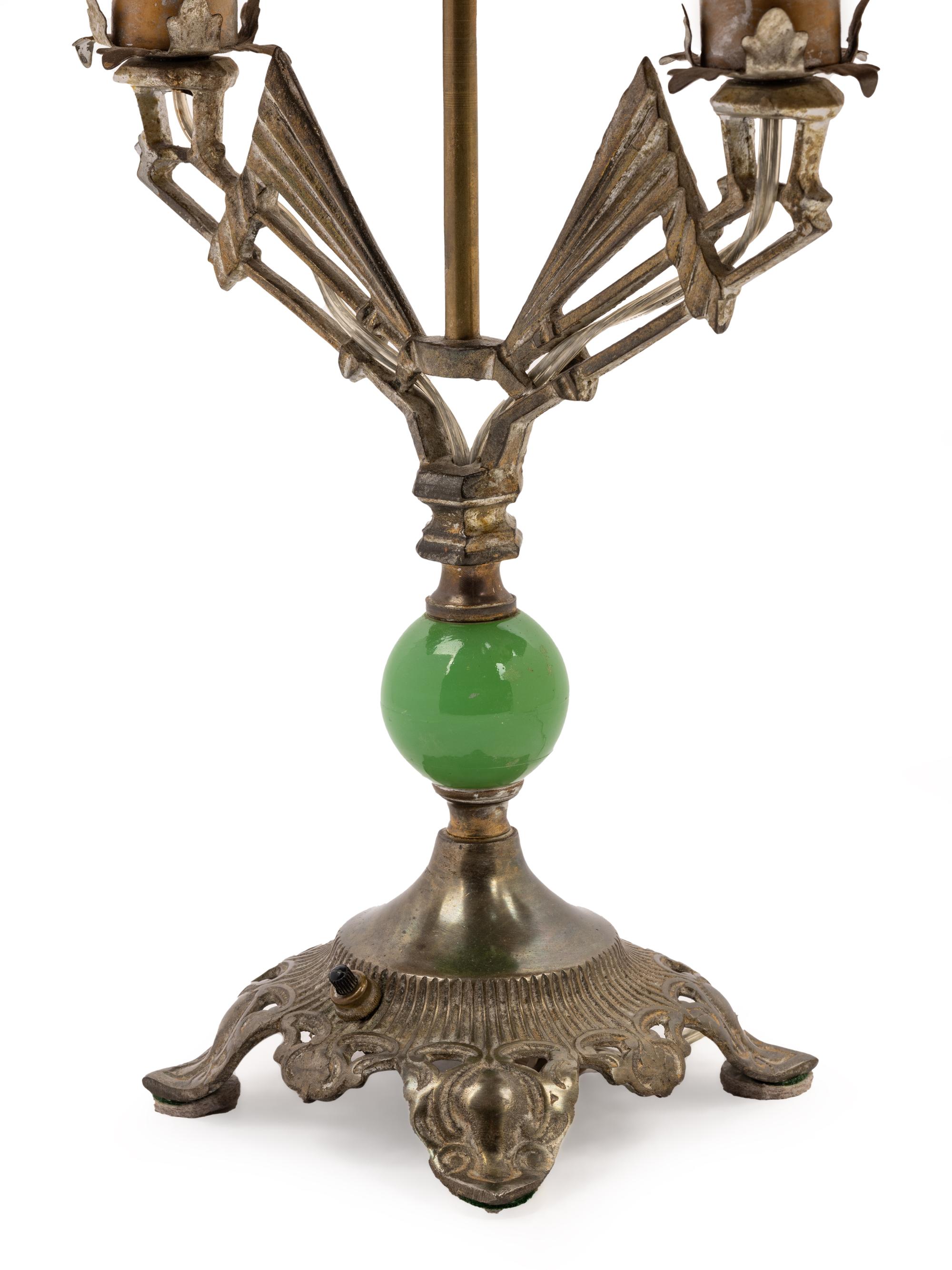 An Art Deco Chromed Metal Lamp with a Mica Shade