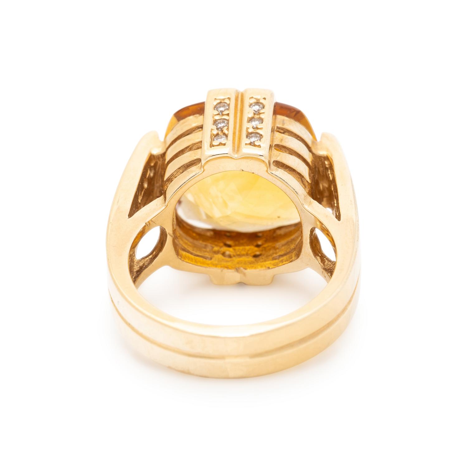 CITRINE, DIAMOND, AND YELLOW GOLD RING
