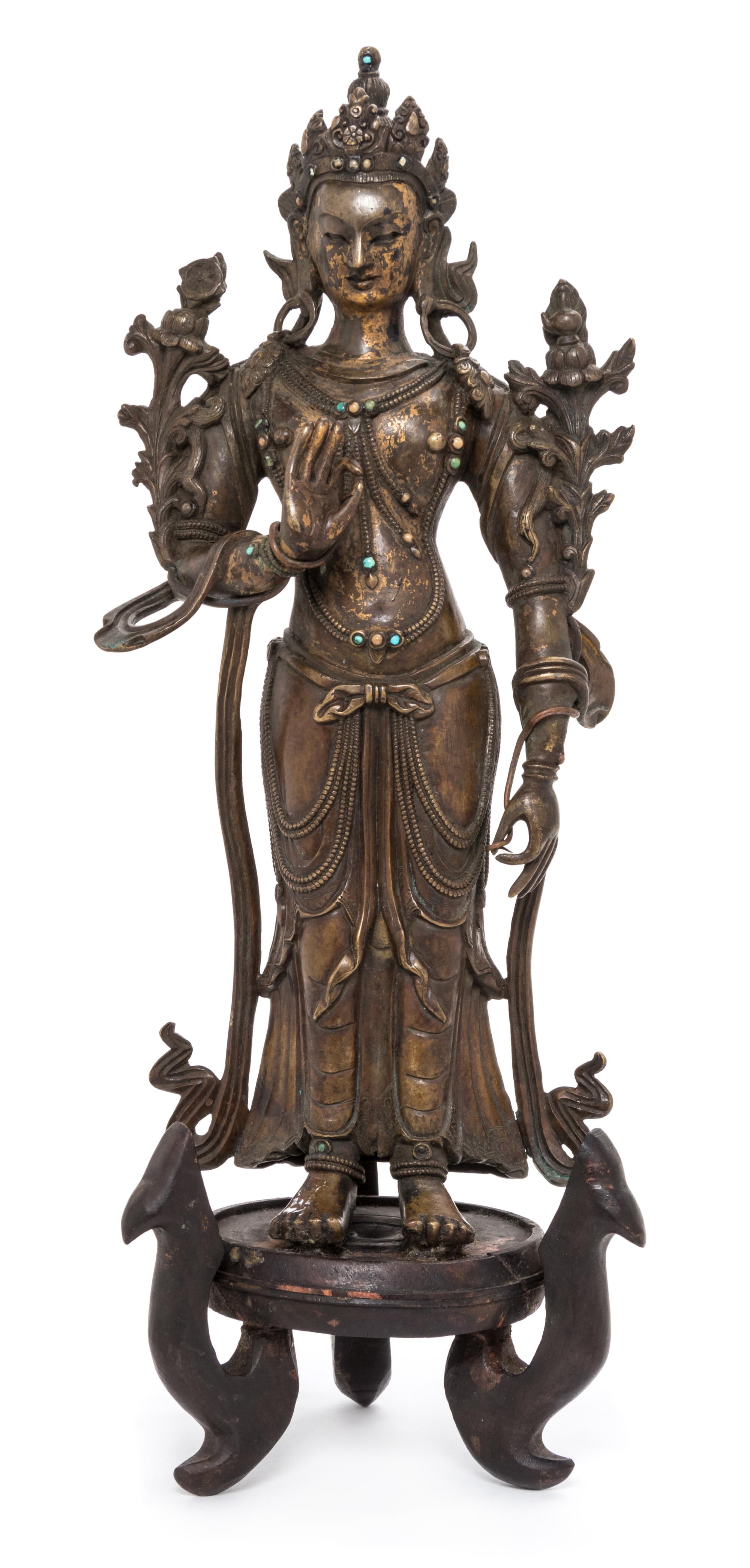 A Sino-Tibetan Bronze Figure of Avalokiteshvara Height overall 15 inches. — 18TH/19TH CENTURY
