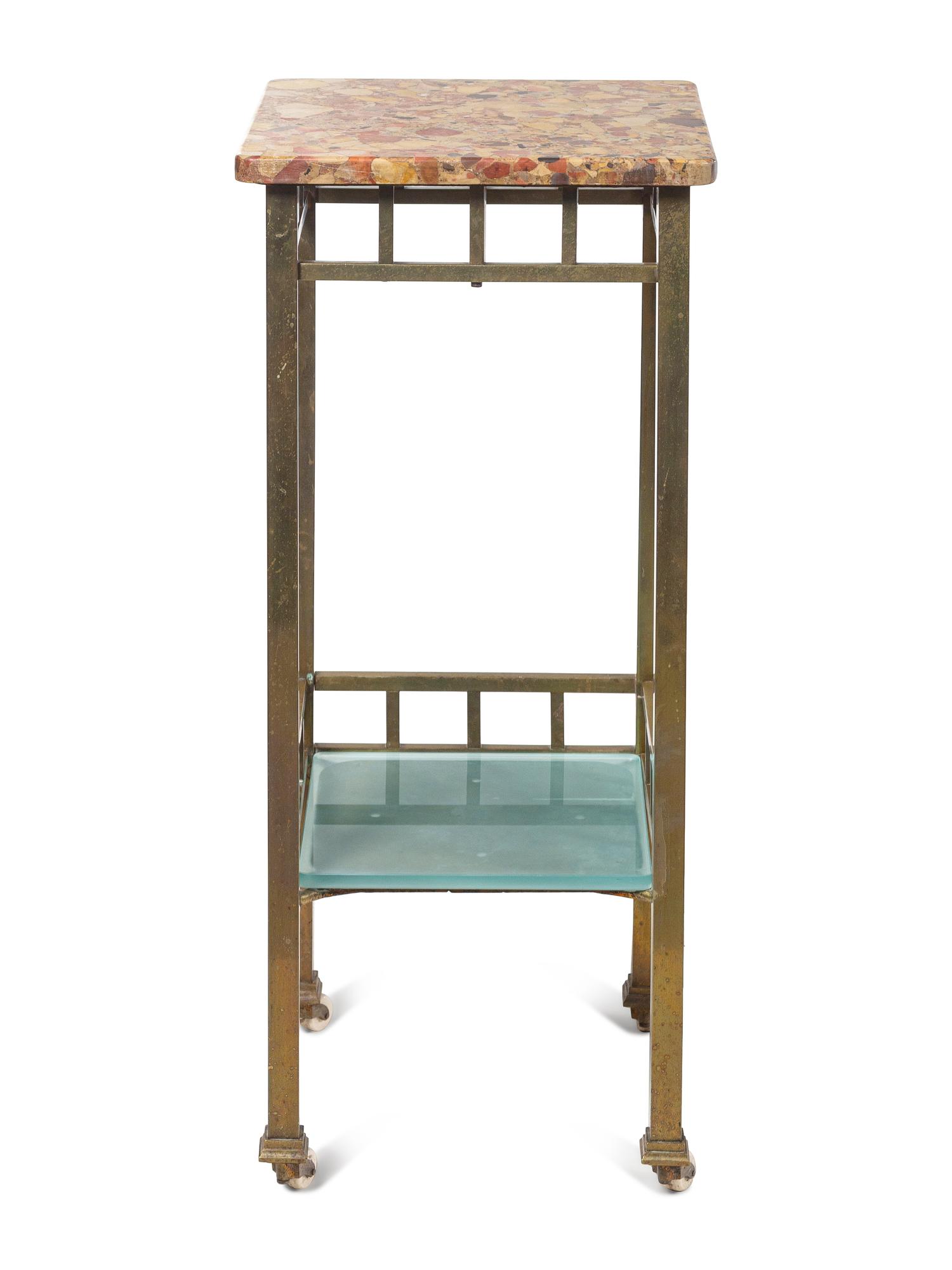 A Brass Marble-Top Pedestal