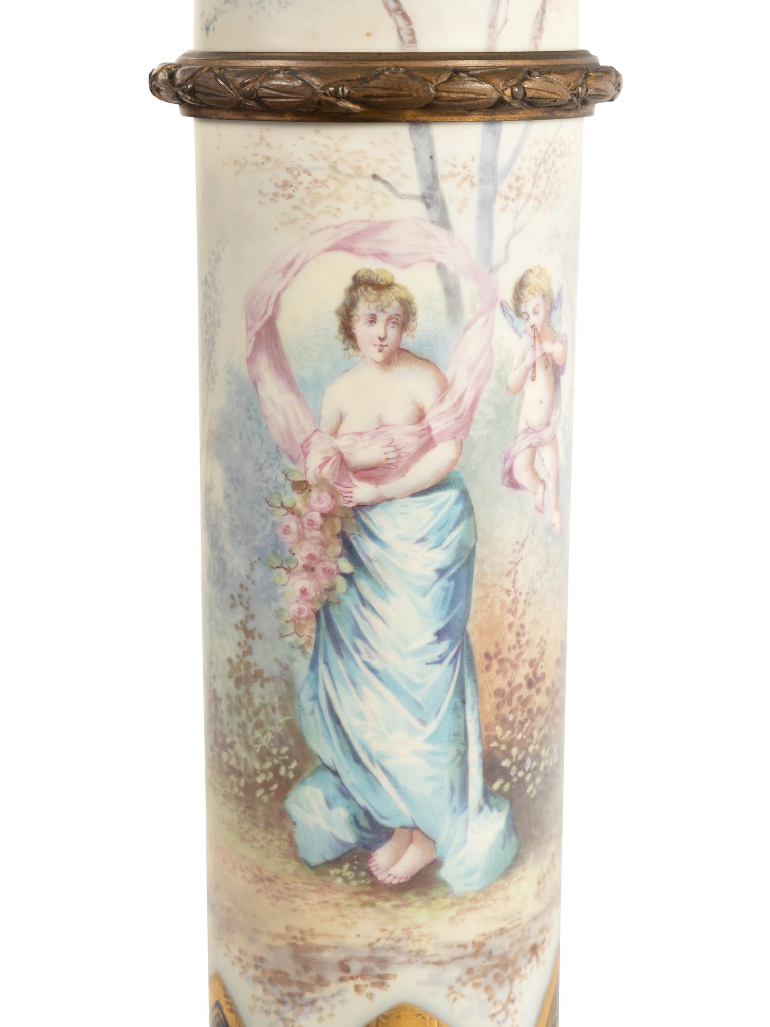 A Sèvres Style Porcelain, Gilt Bronze and Onyx Pedestal