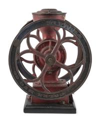 A Coles Manufacturing Cast Iron Double-Wheeled Coffee Grinder