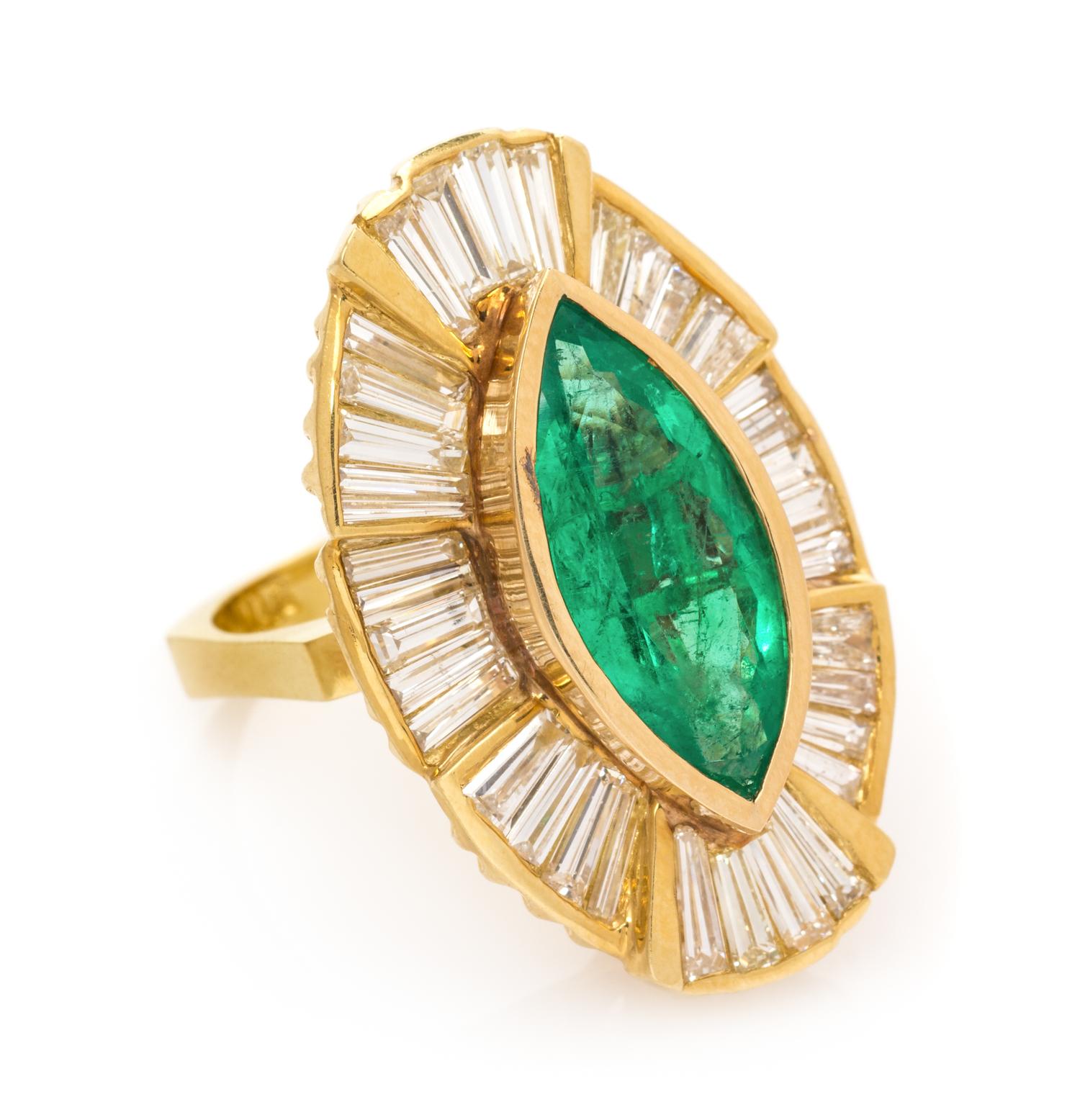 An 18 Karat Yellow Gold, Colombian Emerald and Diamond Ring/Pendant, 10.10 dwts.