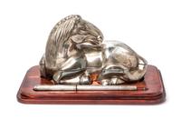 A Sterling Silver and Sapphire Horse Motif Table Box and Pen Set, Judith Leiber, 216.00 dwts. (horse only)