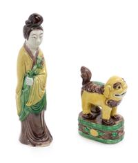 Two Chinese Sancai Porcelain Figures Height of tallest 7 3/4 inches. — 19TH CENTURY