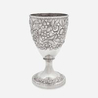 A coin silver floral repoussé vase William and Archibald Cooper, Cincinnati, OH (active 1836-1837) and Louisville, KY (active 1837-1846), circa 1840