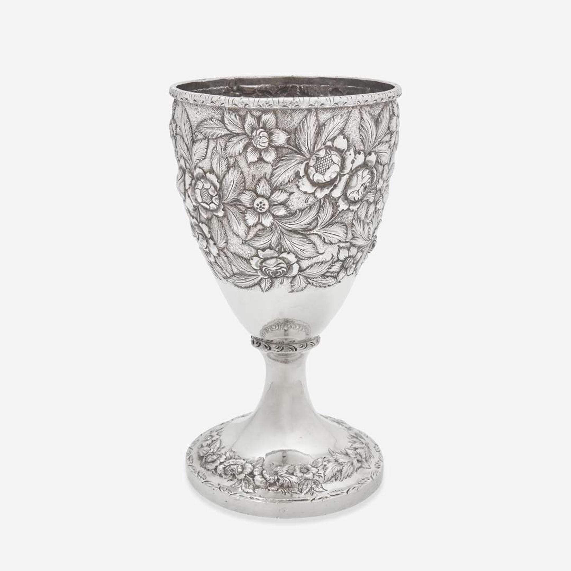 A coin silver floral repoussé vase William and Archibald Cooper, Cincinnati, OH (active 1836-1837) and Louisville, KY (active 1837-1846), circa 1840