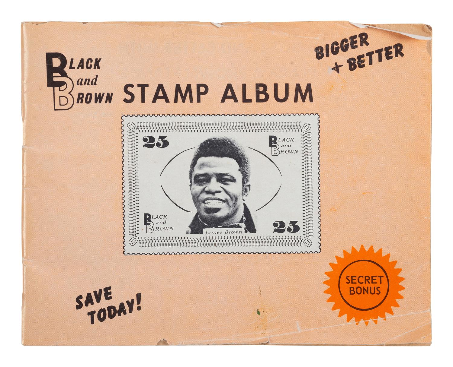 [BUSINESS - MUSIC]. Black and Brown Stamp Album . San Francisco, CA: Black & Brown Trading Stamp Corporation, [1969]. Promoting black-owned businesses.