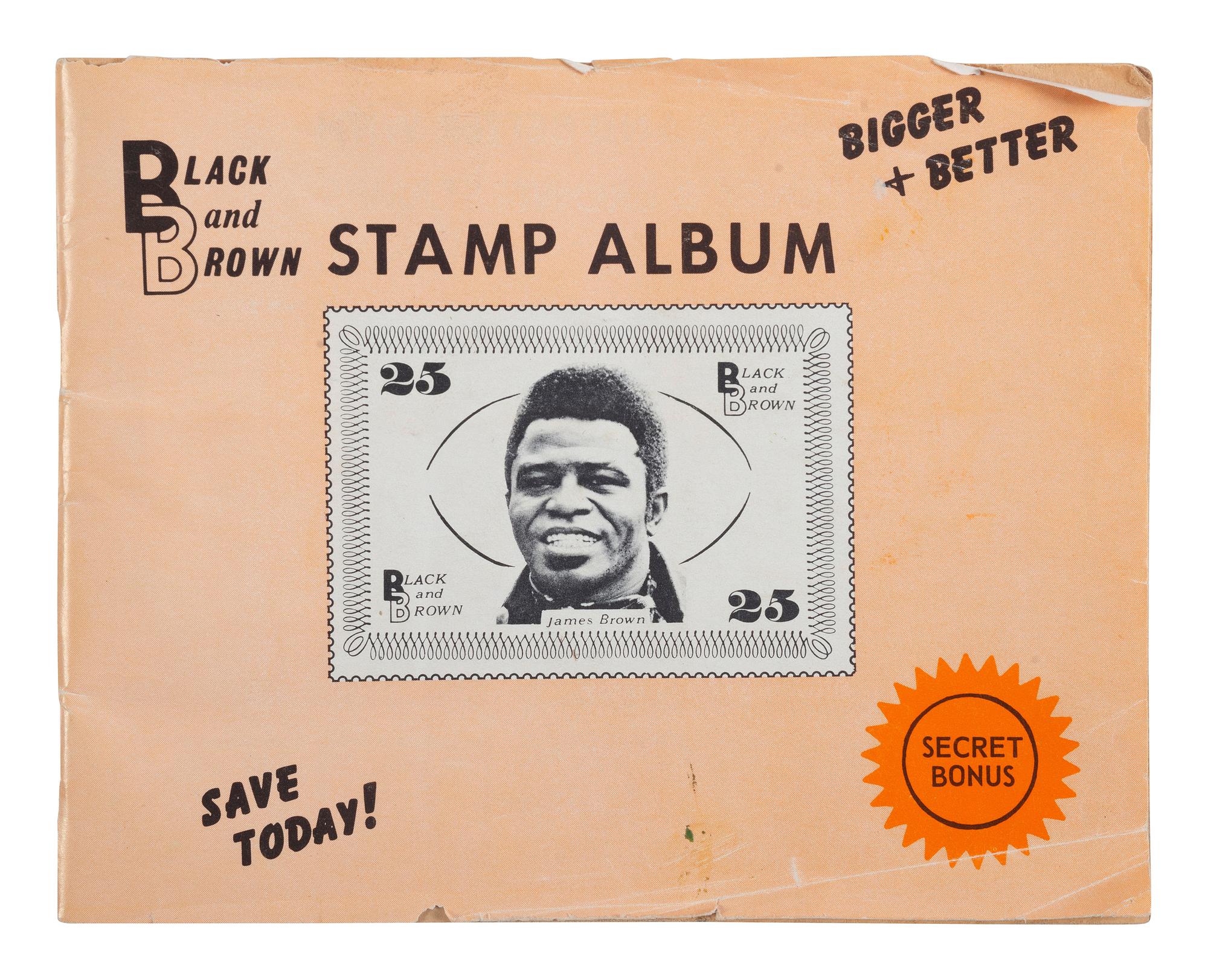 [BUSINESS - MUSIC]. Black and Brown Stamp Album . San Francisco, CA: Black & Brown Trading Stamp Corporation, [1969]. Promoting black-owned businesses.