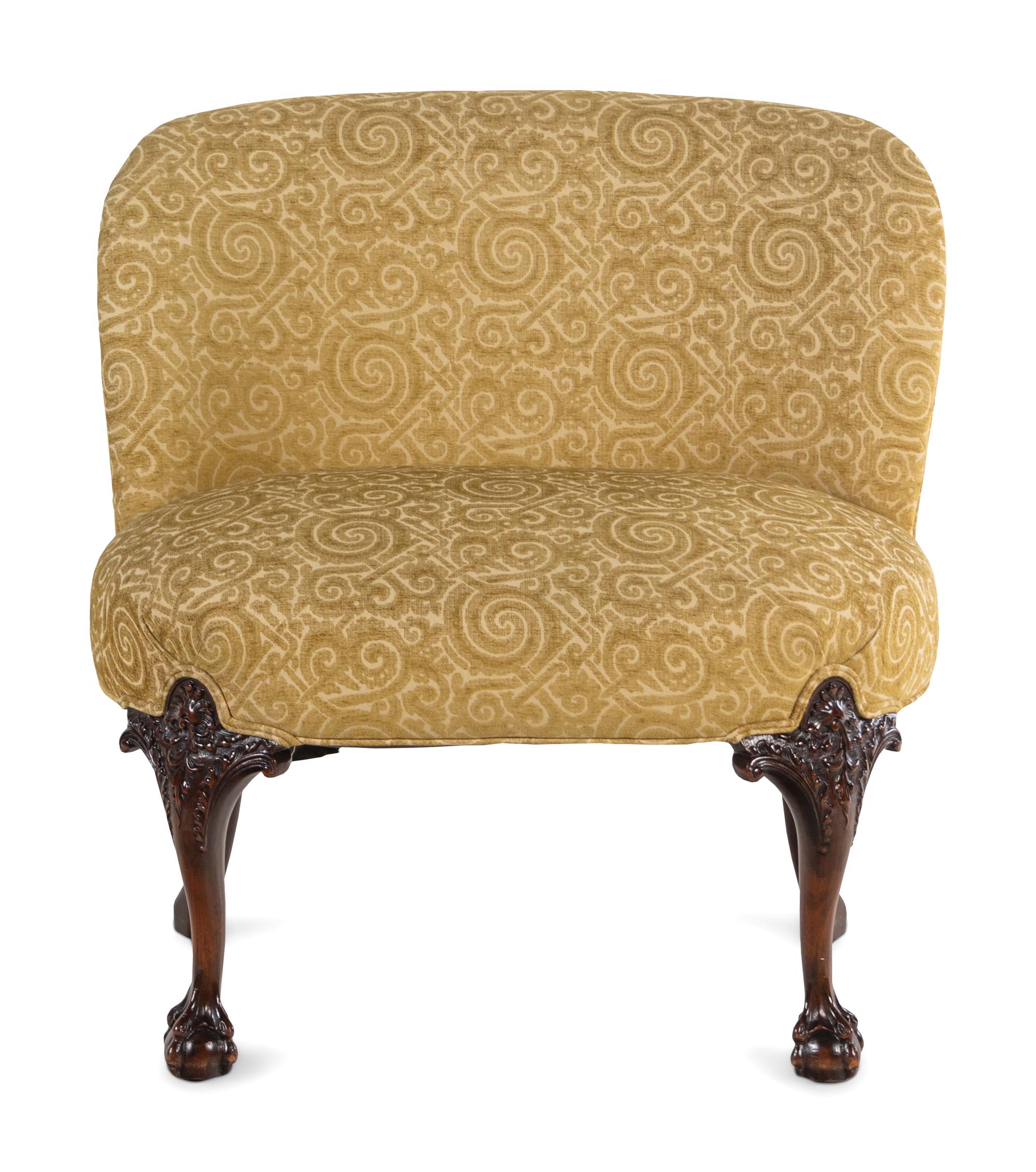 An Oversized George II Style Carved Walnut Slipper Chair
