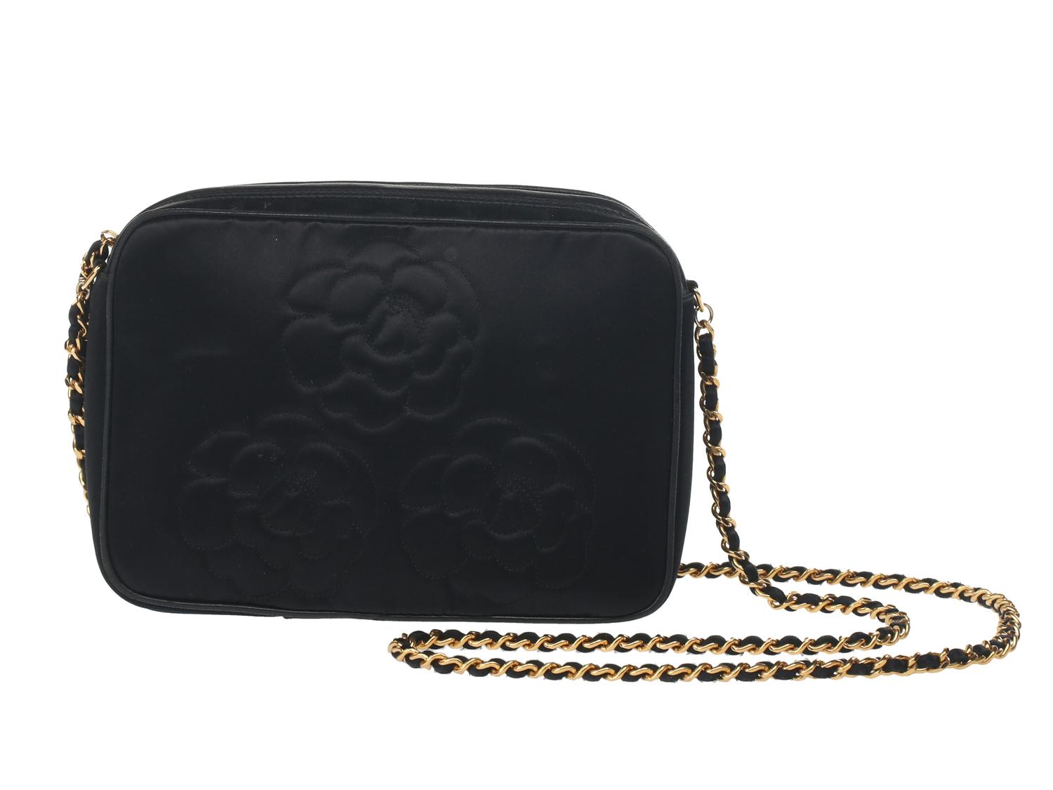 Chanel Camellia Camera Bag in Black Satin