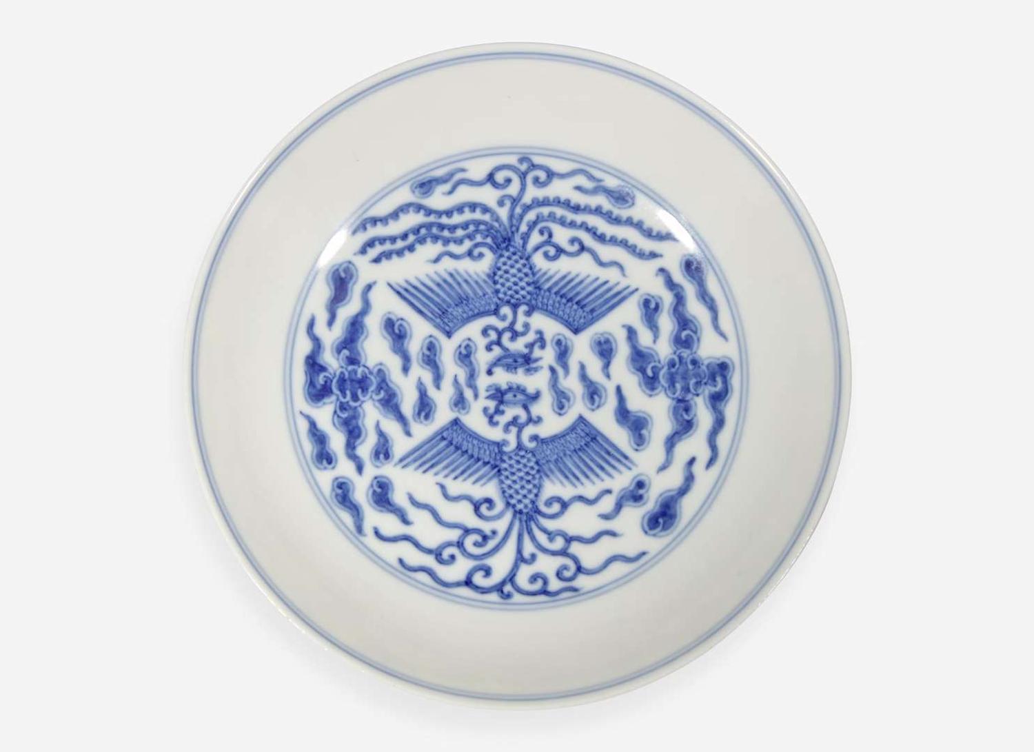 A Chinese blue and white "Phoenix" dish, Guangxu six-character mark 青花鳳紋盤 光緒六字款